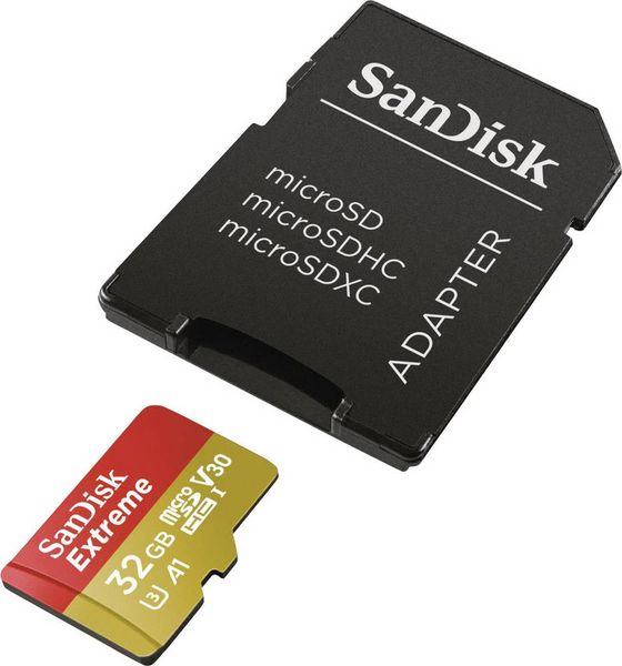 Produktbild: SanDisk Extreme&reg; Action Cam microSDHC-Karte 32 GB Class 10, UHS-I, UHS-Class 3, v30 Video Speed Class inkl. SD-Adapter, A1-Leistungsstandard