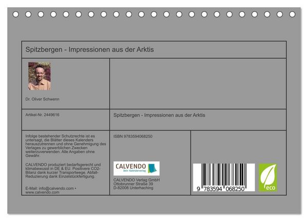 Produktbild: Spitzbergen - Impressionen aus der Arktis (Tischkalender 2027 DIN A5 quer), CALVENDO Monatskalender