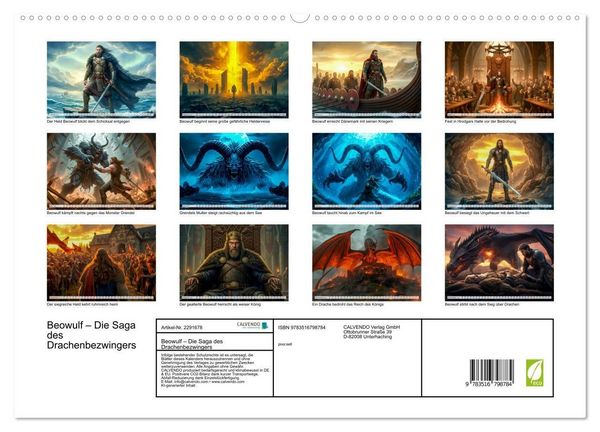 Produktbild: Beowulf &ndash; Die Saga des Drachenbezwingers (hochwertiger Premium Wandkalender 2027 DIN A2 quer), Kunstdruck in Hochglanz