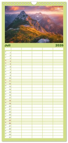 Produktbild: Familienplaner 2026 - Im Reich der Berge mit 5 Spalten (Wandkalender, 21 x 45 cm) CALVENDO
