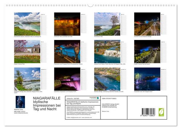 Produktbild: NIAGARAF&Auml;LLE Idyllische Impressionen bei Tag und Nacht (hochwertiger Premium Wandkalender 2026 DIN A2 quer), Kunstdruck in Hochglanz
