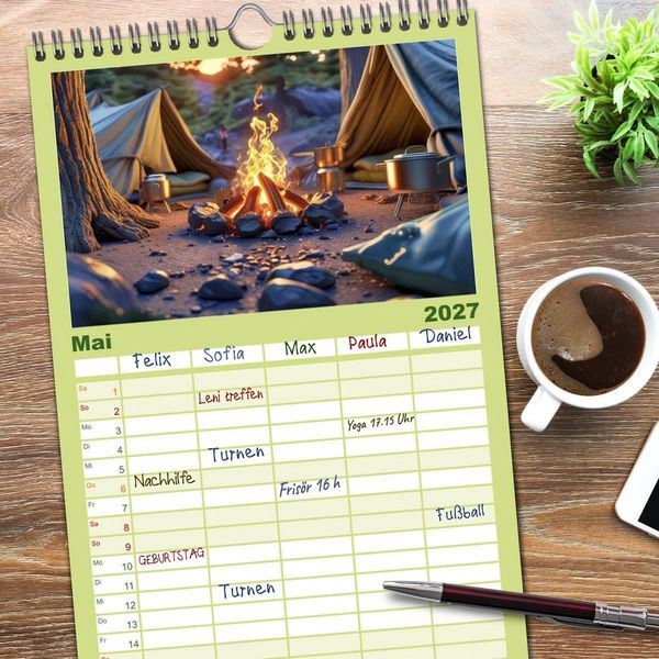 Produktbild: Familienplaner 2027 - Camping-Life und Abenteuer mit 5 Spalten (Wandkalender, 21 x 45 cm) CALVENDO