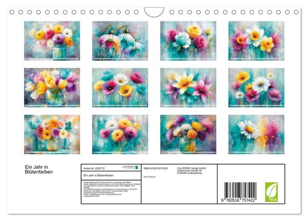 Produktbild: Ein Jahr in Bl&uuml;tenfarben (Wandkalender 2027 DIN A4 quer), CALVENDO Monatskalender