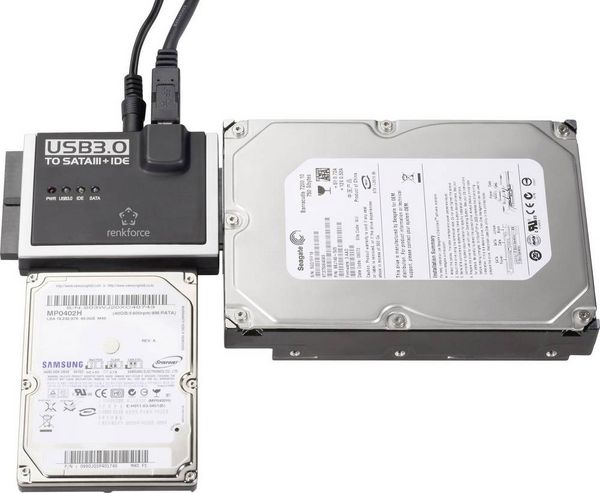 Produktbild: Renkforce Festplatten Adapter [1x USB 3.2 Gen 1 Stecker A (USB 3.0) - 1x IDE-Buchse 40pol., IDE-Buchse 44pol., SATA-Kombi-Stecker 7+15pol.] 1.20 m