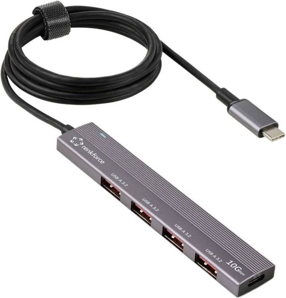 Produktbild: Renkforce RF-6700798 USB-Hub 4 Port USB-A USB 3.2 Gen2 10 GBit/s mit USB-C&reg; Stecker, mit Aluminiumgeh&auml;use, USB-C&reg; PD