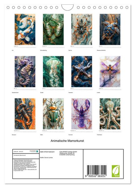 Produktbild: Animalische Mamorkunst (Wandkalender 2026 DIN A4 hoch), CALVENDO Monatskalender