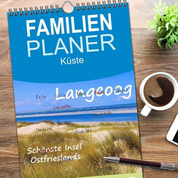 Produktbild: Familienplaner 2026 - Langeoog - Sch&ouml;nste Insel Ostfrieslands mit 5 Spalten (Wandkalender, 21 x 45 cm) CALVENDO