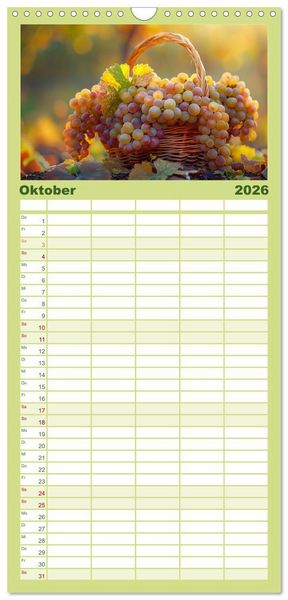 Produktbild: Familienplaner 2026 - Wein begeistert mit 5 Spalten (Wandkalender, 21 x 45 cm) CALVENDO