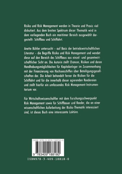 Produktbild: Risk Management in Schiffbau und Schiffahrt