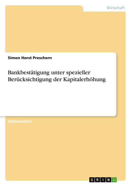 Produktbild: Bankbest&auml;tigung unter spezieller Ber&uuml;cksichtigung der Kapitalerh&ouml;hung