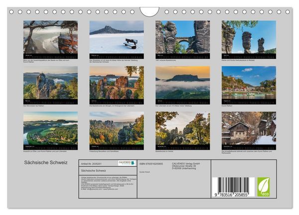 Produktbild: S&auml;chsische Schweiz (Wandkalender 2026 DIN A4 quer), CALVENDO Monatskalender