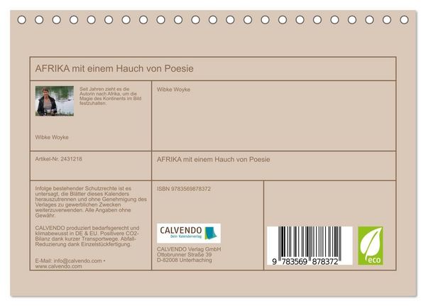 Produktbild: AFRIKA mit einem Hauch von Poesie (Tischkalender 2027 DIN A5 quer), CALVENDO Monatskalender
