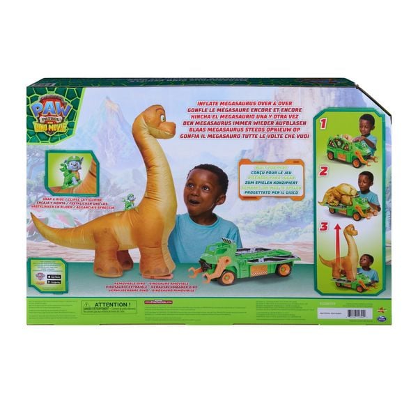 Produktbild: PAW Patrol: Der Dino Film, Rockys Megasaurus Transport-Fahrzeug, per Knopfdruck aufblasbarer Dino