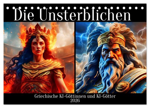 Produktbild: Die Unsterblichen - Griechische KI-G&ouml;ttinnen und KI-G&ouml;tter (Tischkalender 2026 DIN A5 quer), CALVENDO Monatskalender