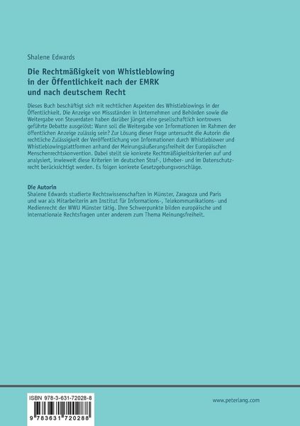 Produktbild: Die Rechtm&auml;&szlig;igkeit von Whistleblowing in der &Ouml;ffentlichkeit nach der EMRK und nach deutschem Recht