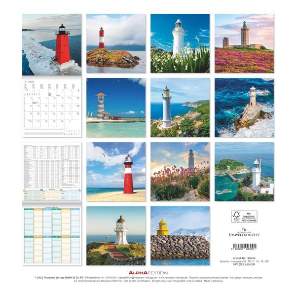Produktbild: Leuchttürme 2026 - Broschürenkalender 30x30 cm (30x60 geöffnet) - Kalender mit Platz für Notizen - Wandkalender - Wandplaner - Leuchtturmkalender