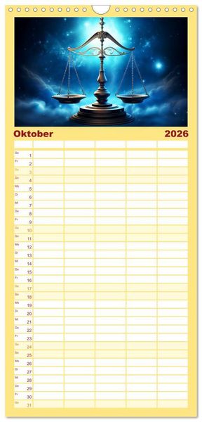 Produktbild: Familienplaner 2026 - Sternzeichen-Kalender - Galaktische Portr&auml;ts mit Datum mit 5 Spalten (Wandkalender, 21 x 45 cm) CALVENDO