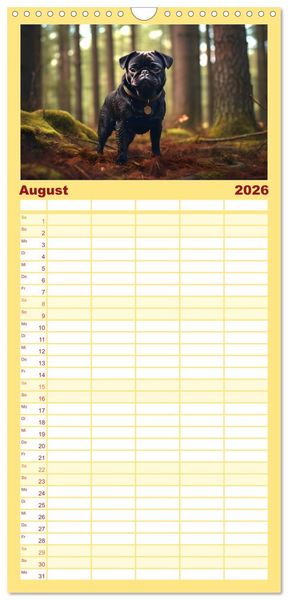 Produktbild: Familienplaner 2026 - Kleine Helden - eine Hommage an die Mopsrasse mit 5 Spalten (Wandkalender, 21 x 45 cm) CALVENDO