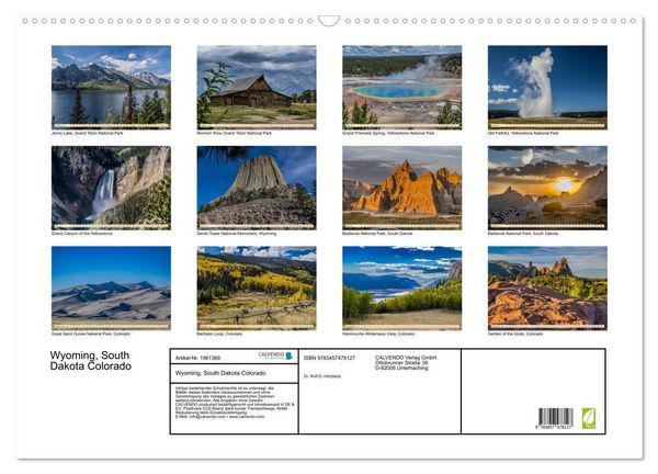 Produktbild: Wyoming, South Dakota Colorado (Wandkalender 2026 DIN A2 quer), CALVENDO Monatskalender