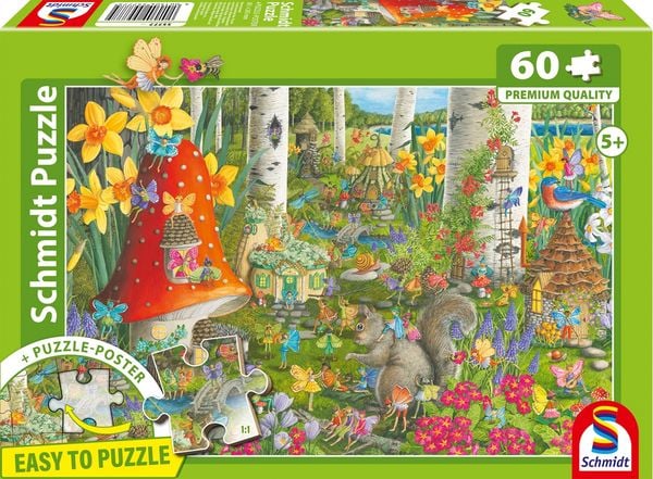 Schmidt 55777 - Kleine Feenwelt, Easy to Puzzle, Kinderpuzzle mit Poster, 60 Teile