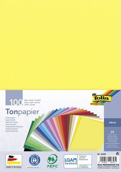 Folia  Tonpapier, DIN A4, 100 Blatt in 25 Farben sortiert