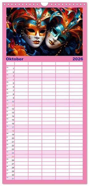 Produktbild: Familienplaner 2026 - MASKEN - poetisch und vertr&auml;umt mit 5 Spalten (Wandkalender, 21 x 45 cm) CALVENDO