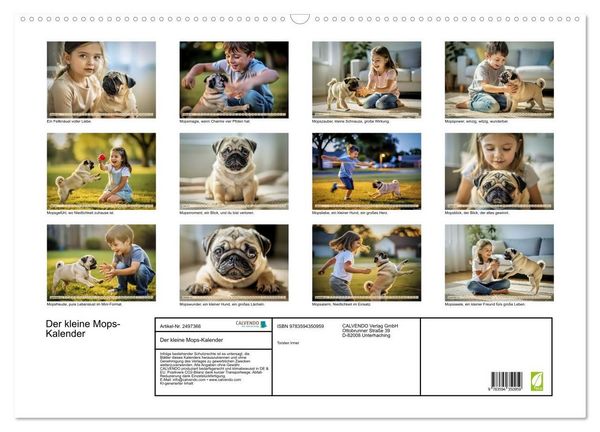 Produktbild: Der kleine Mops-Kalender (Wandkalender 2027 DIN A2 quer), CALVENDO Monatskalender