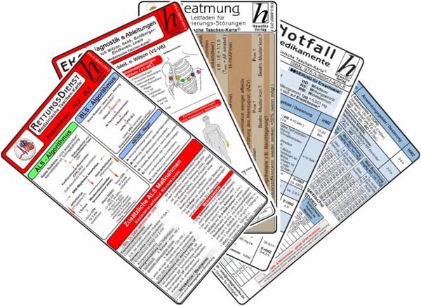 Produktbild: Rettungsdienst Karten-Set 2025 - EKG Diagnostik & Ableitungen, Notfallmedikamente, Reanimation - Rettungsdienst, Beatmung - Leitfaden f&uuml;r Oxygenierungs-St&ouml;rungen