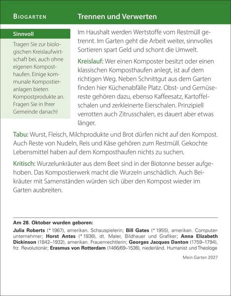 Produktbild: Mein Garten Tagesabrei&szlig;kalender 2027 - Praktische Tipps f&uuml;r 2027