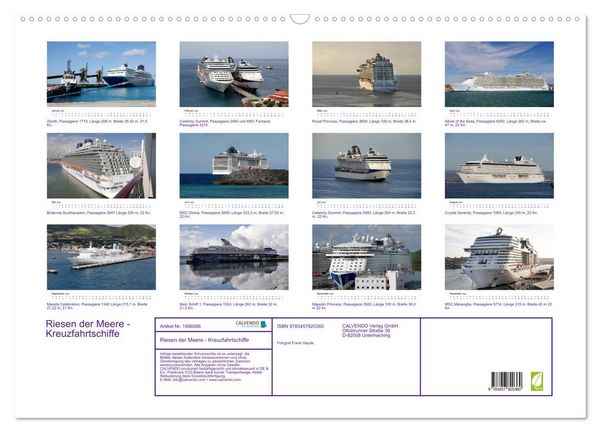 Produktbild: Riesen der Meere - Kreuzfahrtschiffe (Wandkalender 2026 DIN A2 quer), CALVENDO Monatskalender