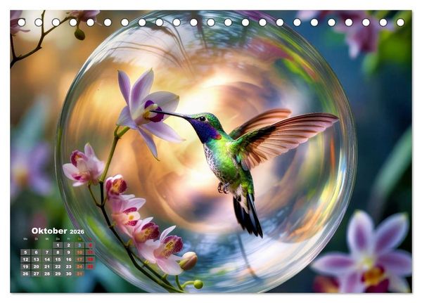 Produktbild: Kolibri in der Glaskugel (Tischkalender 2026 DIN A5 quer), CALVENDO Monatskalender