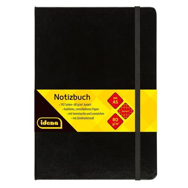 Produktbild: Idena Notizbuch 80g/m&sup2; kariert schwarz DIN A5 192 Seiten