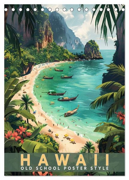 Produktbild: Hawaii - Old School Poster Style (Tischkalender 2026 DIN A5 hoch), CALVENDO Monatskalender