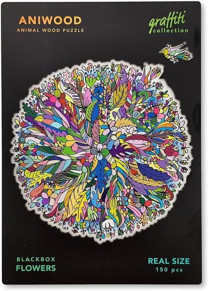 BestSaller J7404M - Aniwood Puzzle, Graffiti Collection, Flowers, Holz-Puzzle, 150 Teile, Blumen Mandala