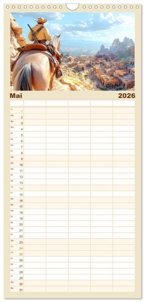 Produktbild: Familienplaner 2026 - Den Wilden Westen hautnah erfahren mit 5 Spalten (Wandkalender, 21 x 45 cm) CALVENDO