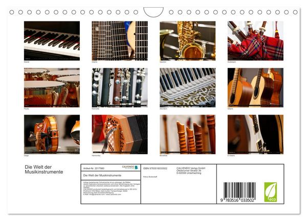 Produktbild: Die Welt der Musikinstrumente (Wandkalender 2026 DIN A4 quer), CALVENDO Monatskalender