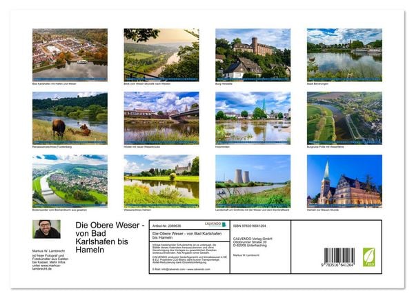 Produktbild: Die Obere Weser - von Bad Karlshafen bis Hameln (hochwertiger Premium Wandkalender 2026 DIN A2 quer), Kunstdruck in Hochglanz