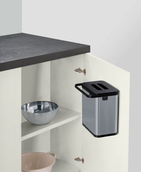Produktbild: Abfallsammler Mod. Colin 3L, silber matt/schwarz, Edelstahl/Kunststoff, mit Anti-Fingerprint-Finish