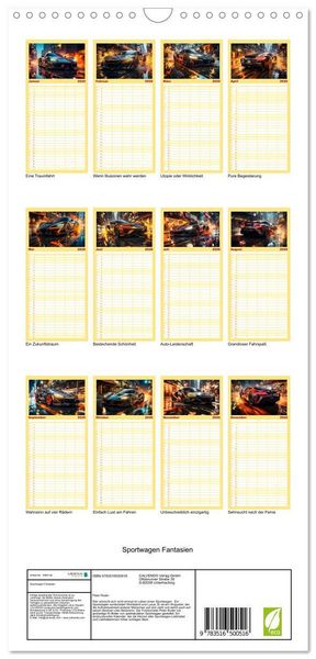 Produktbild: Familienplaner 2026 - Sportwagen Fantasien mit 5 Spalten (Wandkalender, 21 x 45 cm) CALVENDO