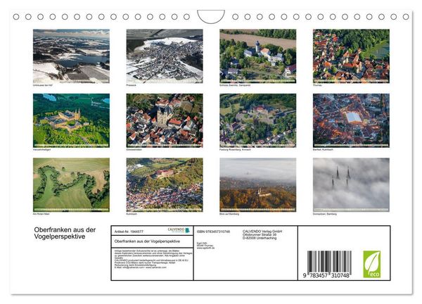 Produktbild: Oberfranken aus der Vogelperspektive (Wandkalender 2026 DIN A4 quer), CALVENDO Monatskalender