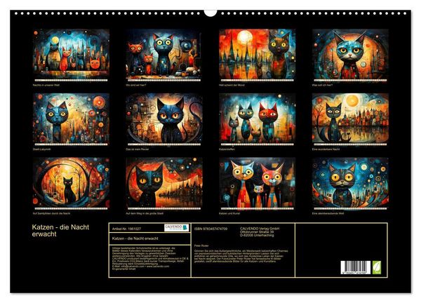Produktbild: Katzen - die Nacht erwacht (Wandkalender 2026 DIN A2 quer), CALVENDO Monatskalender