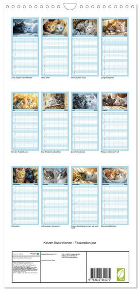 Produktbild: Familienplaner 2026 - Katzen Illustrationen - Faszination pur mit 5 Spalten (Wandkalender, 21 x 45 cm) CALVENDO