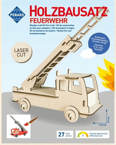 Produktbild: PEBARO 851/2L - Holzbausatz Feuerwehrauto, Laser cut Bastelset