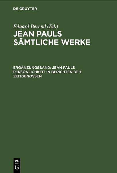 Produktbild: Jean Pauls Pers&ouml;nlichkeit in Berichten der Zeitgenossen
