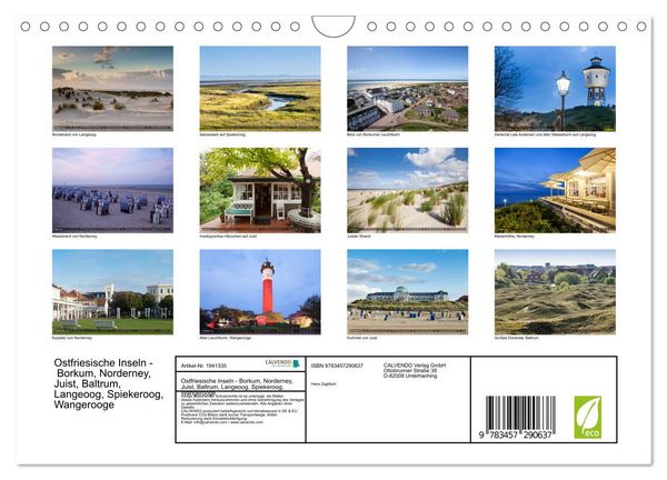 Produktbild: Ostfriesische Inseln - Borkum, Norderney, Juist, Baltrum, Langeoog, Spiekeroog, Wangerooge (Wandkalender 2026 DIN A4 quer), CALVENDO Monatskalender