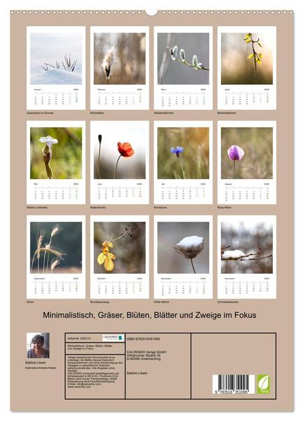 Produktbild: Minimalistisch, Gr&auml;ser, Bl&uuml;ten, Bl&auml;tter und Zweige im Fokus (Wandkalender 2026 DIN A2 hoch), CALVENDO Monatskalender