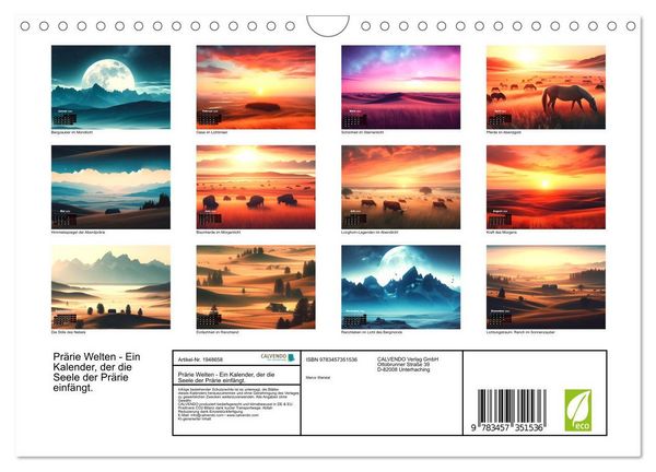 Produktbild: Pr&auml;rie Welten - Ein Kalender, der die Seele der Pr&auml;rie einf&auml;ngt. (Wandkalender 2026 DIN A4 quer), CALVENDO Monatskalender