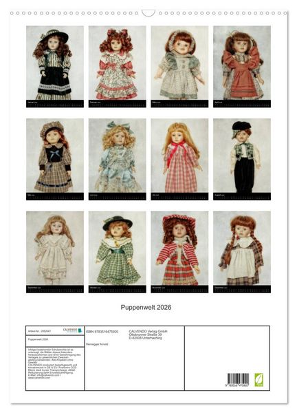Produktbild: Puppenwelt 2026 (Wandkalender 2026 DIN A2 hoch), CALVENDO Monatskalender