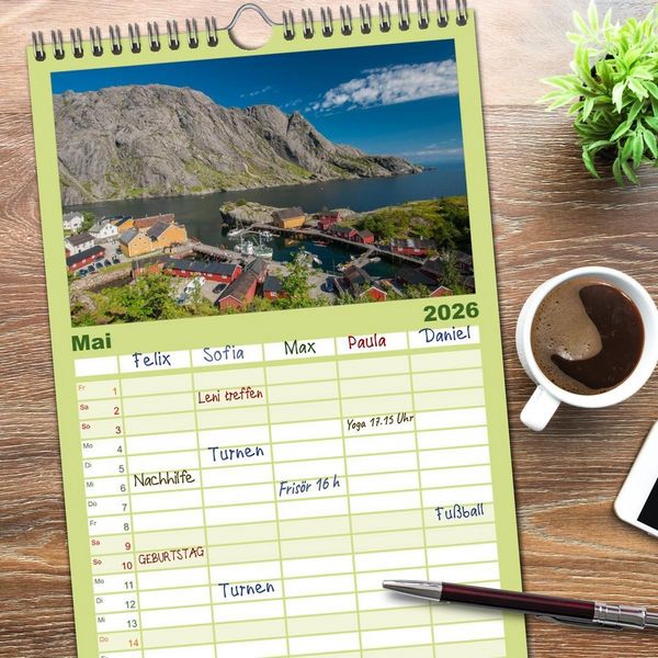 Produktbild: Familienplaner 2026 - Norwegen mit 5 Spalten (Wandkalender, 21 x 45 cm) CALVENDO