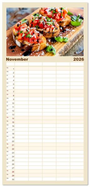 Produktbild: Familienplaner 2026 - Alles Tomate oder was?! - Herzhafte Speisen rund um die Tomate mit 5 Spalten (Wandkalender, 21 x 45 cm) CALVENDO